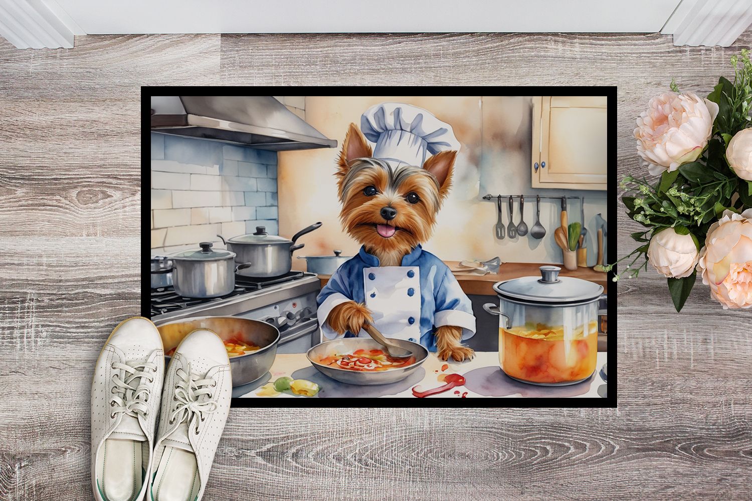 NEW Silky Terrier The Chef Doormat Front Door Mat Indoor Outdoor Rugs for Entryway, Non Slip Washable Low Pile, 18H X 27W