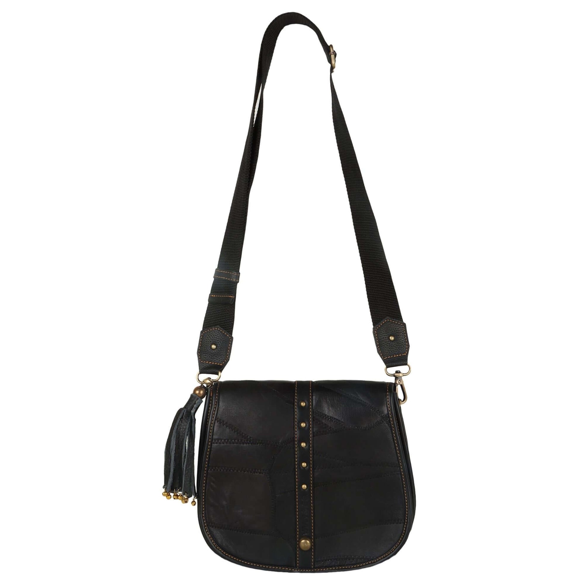 Vivo Saddle Bag made with upcycled leather + premium vegan leather Front Flap