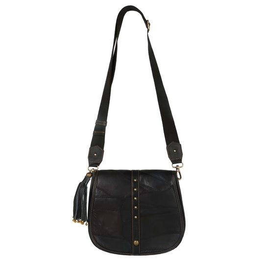 Vivo Saddle Bag made with upcycled leather + premium vegan leather Front Flap