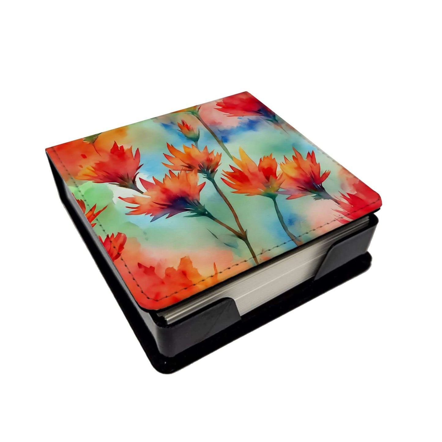 Wyoming Indian Paintbrush in Watercolor PU Leather Note Paper Holder with Artist-Designed Cover, Desk Accessory, Office Gift