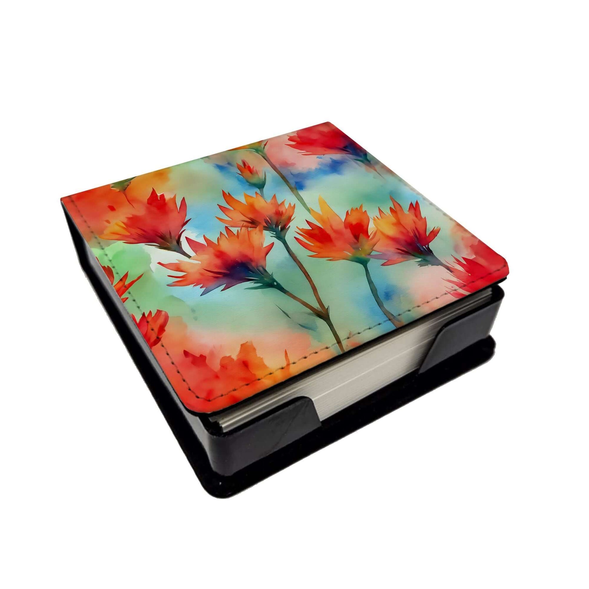 Wyoming Indian Paintbrush in Watercolor PU Leather Note Paper Holder with Artist-Designed Cover, Desk Accessory, Office Gift