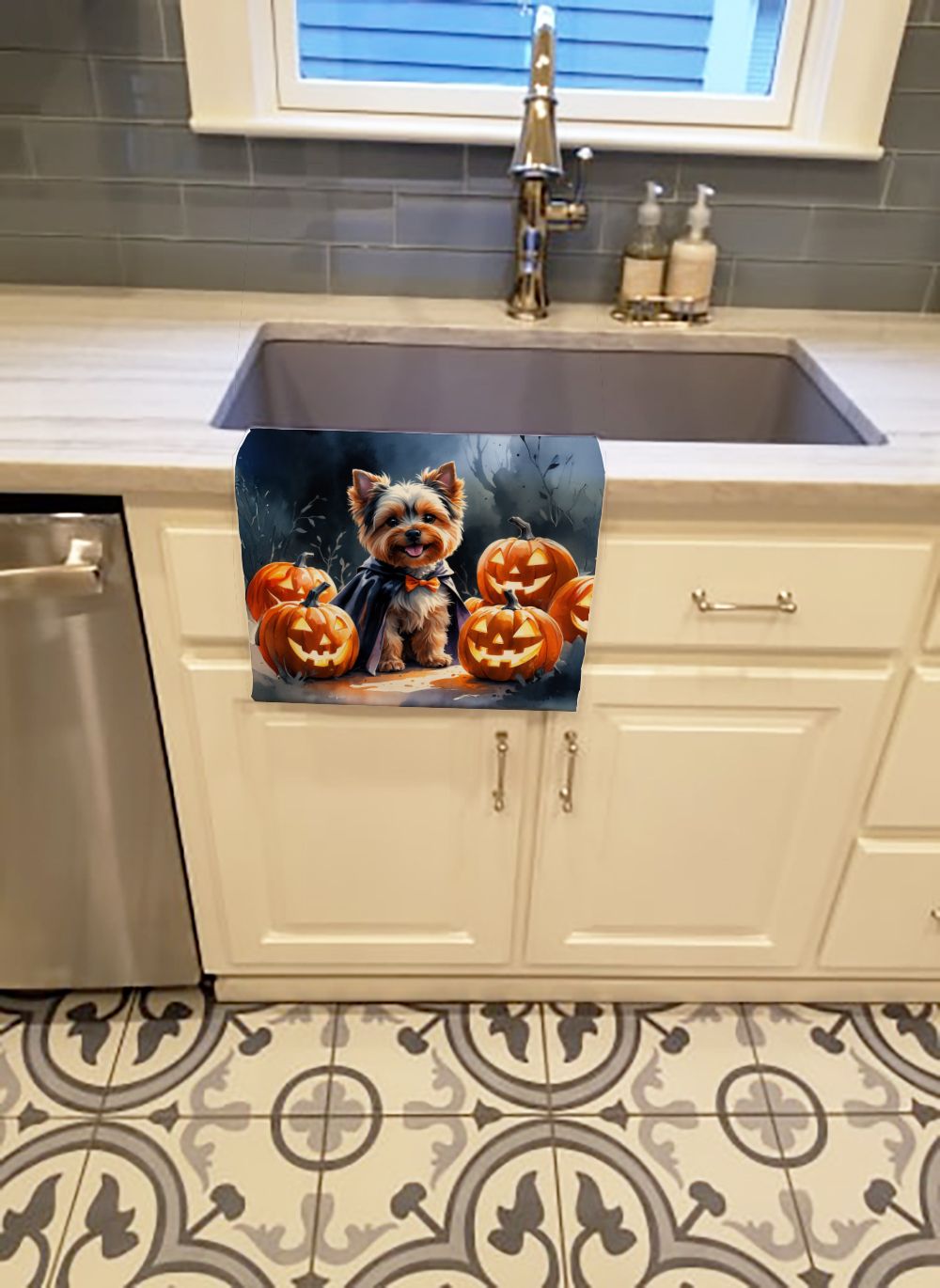 Yorkshire Terrier Puppy Halloween Kitchen Towel Dish Cloths Guest Hand Towel Decorative Bathroom Towel for Face,Tea, Dishcloth, Kitchen and Bath