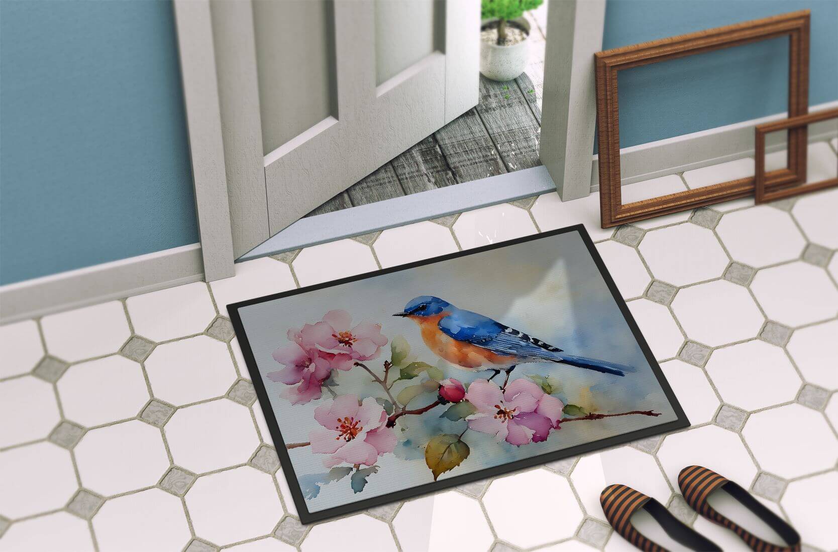 NEW Bluebird Doormat Front Door Mat Indoor Outdoor Rugs for Entryway, Non Slip Washable Low Pile, 18H X 27W