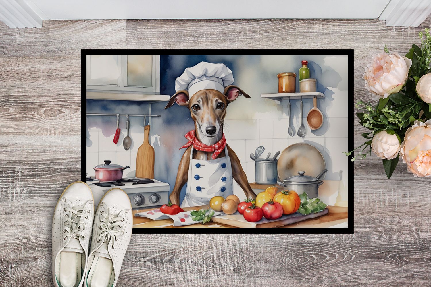 Greyhound The Chef Doormat Front Door Mat Indoor Outdoor Rugs for Entryway, Non Slip Washable Low Pile, 24H X 36W