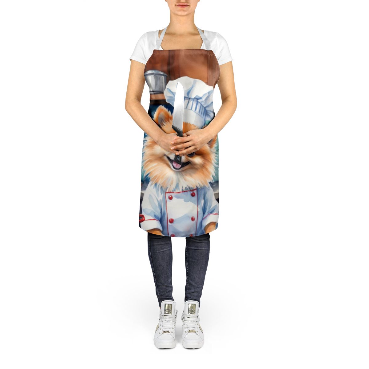 Pomeranian The Chef Apron Cooking Kitchen Server Baking Crafts Gardening for Adult Women Men, Unisex, Large, Multicolor