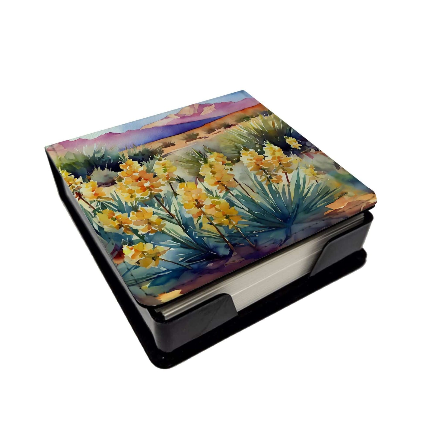 New Mexico Yucca Flower in Watercolor PU Leather Note Paper Holder with Artist-Designed Cover, Desk Accessory, Office Gift