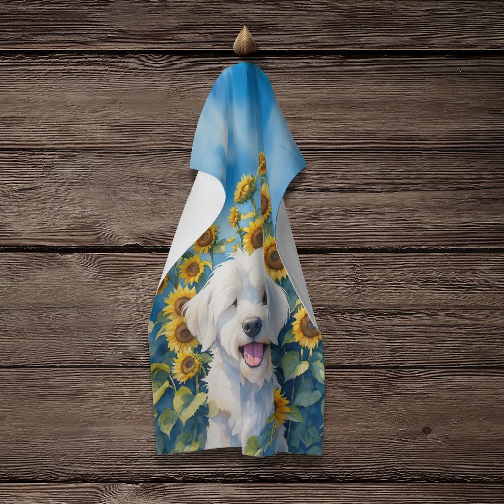 Coton de Tulear in Sunflowers Kitchen Towel Dish Cloths Guest Hand Towel Decorative Bathroom Towel for Face,Tea, Dishcloth, Kitchen and Bath