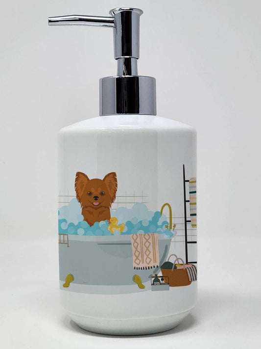 Longhaired Red Chihuahua Ceramic Soap Dispenser Hand Soap Dispenser Pump Bottles for Bathroom Kitchen, Empty Refillable Liquid Soap Container