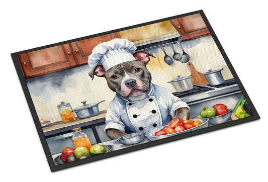 Pit Bull Terrier The Chef Doormat Front Door Mat Indoor Outdoor Rugs for Entryway, Non Slip Washable Low Pile, 24H X 36W