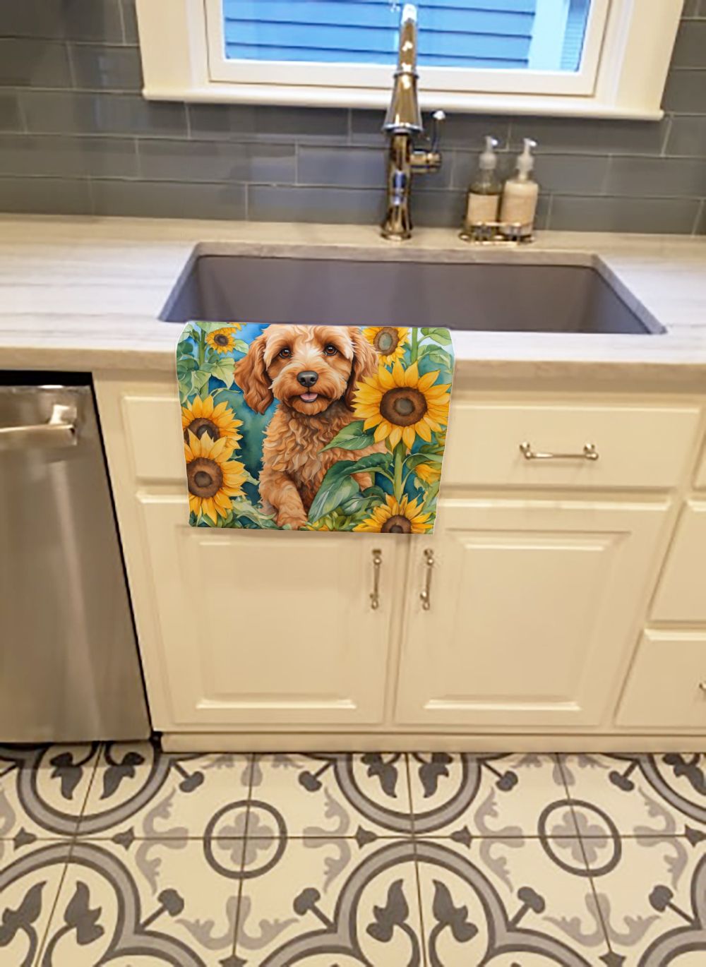Cockapoo in Sunflowers Kitchen Towel Dish Cloths Guest Hand Towel Decorative Bathroom Towel for Face,Tea, Dishcloth, Kitchen and Bath