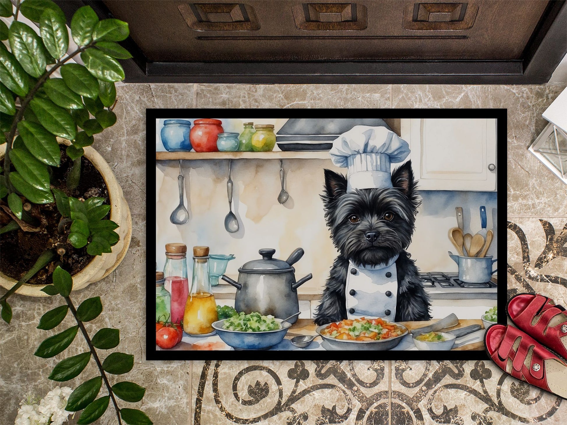 Cairn Terrier The Chef Doormat Front Door Mat Indoor Outdoor Rugs for Entryway, Non Slip Washable Low Pile, 24H X 36W