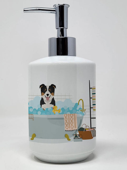 Tricolor Border Collie Ceramic Soap Dispenser Hand Soap Dispenser Pump Bottles for Bathroom Kitchen, Empty Refillable Liquid Soap Container
