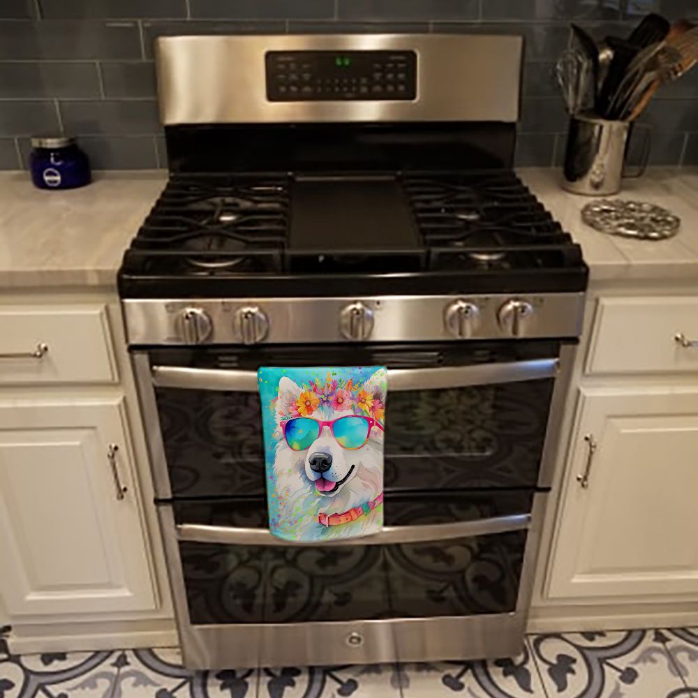 Samoyed Hippie Dawg Kitchen Towel Dish Cloths Guest Hand Towel Decorative Bathroom Towel for Face,Tea, Dishcloth, Kitchen and Bath