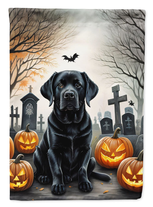 Black Labrador Retriever Spooky Halloween House Flag Large Porch Sleeve Pole Decorative Outside Yard Banner Artwork Wall Hanging, Polyester, House Size, Multicolor