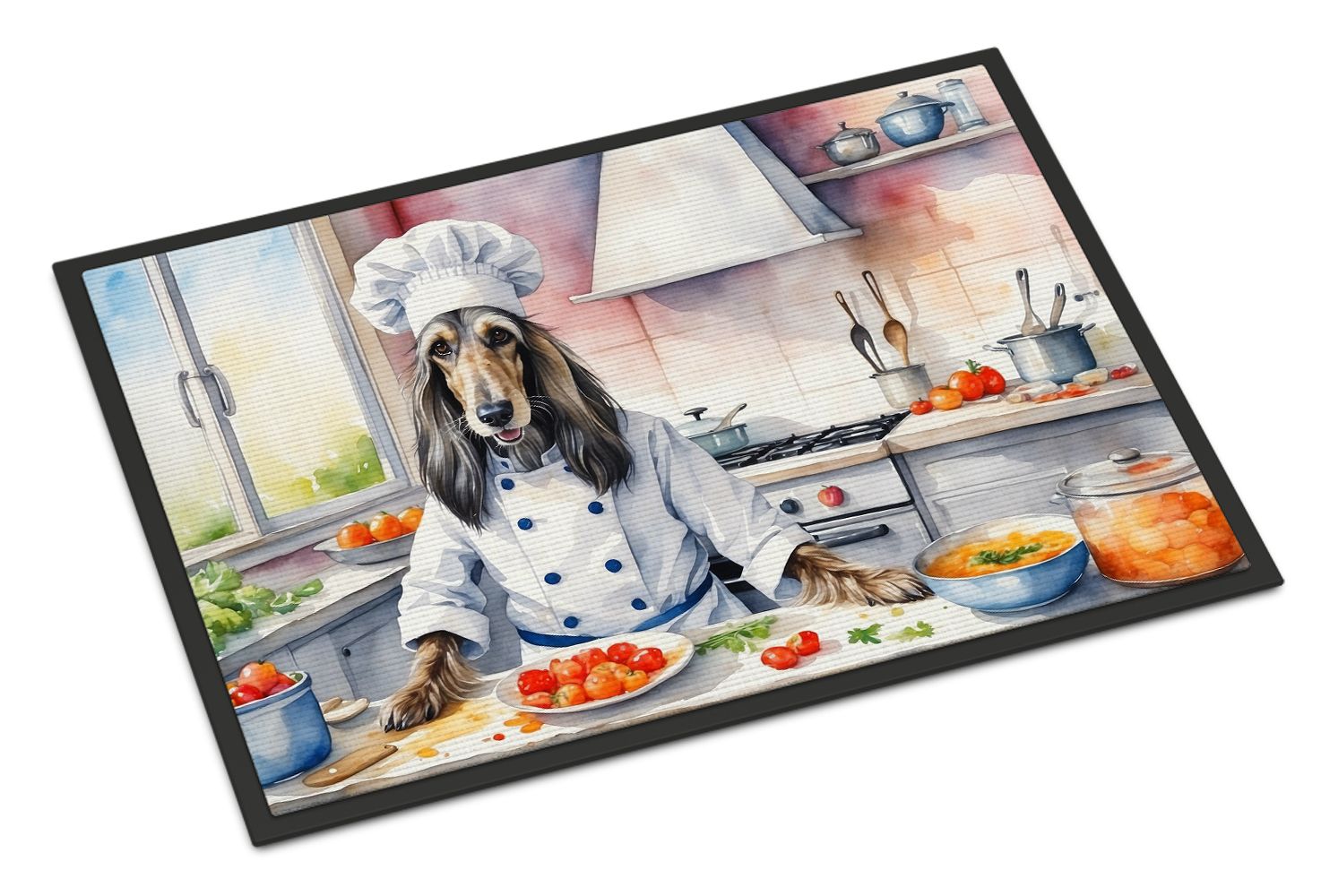 Afghan Hound The Chef Doormat Front Door Mat Indoor Outdoor Rugs for Entryway, Non Slip Washable Low Pile, 24H X 36W