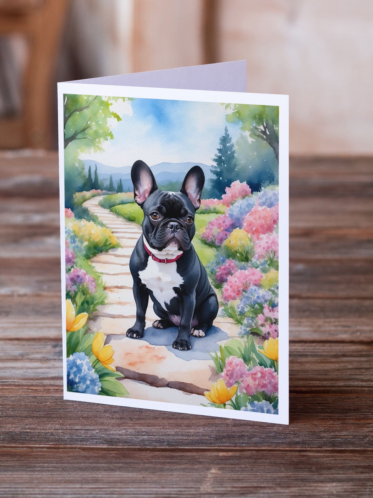 French Bulldog Spring Path Greeting Cards Pack of 8 Blank Cards with Envelopes Whimsical A7 Size 5x7 Blank Note Cards