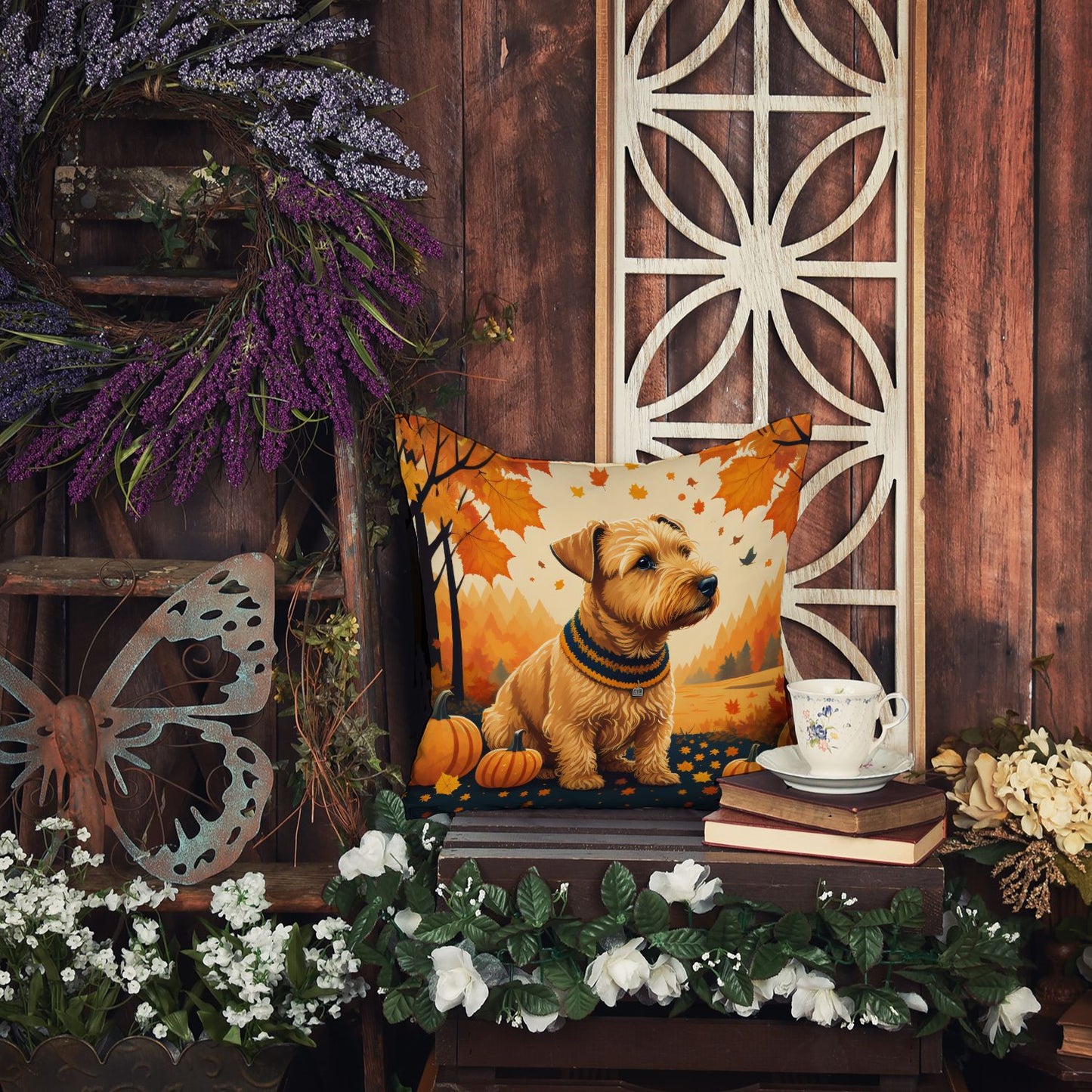 Lakeland Terrier Fall Throw Pillow Machine Washable, Indoor Outdoor Decorative Pillow for Couch, Bed or Patio, 14Hx14W