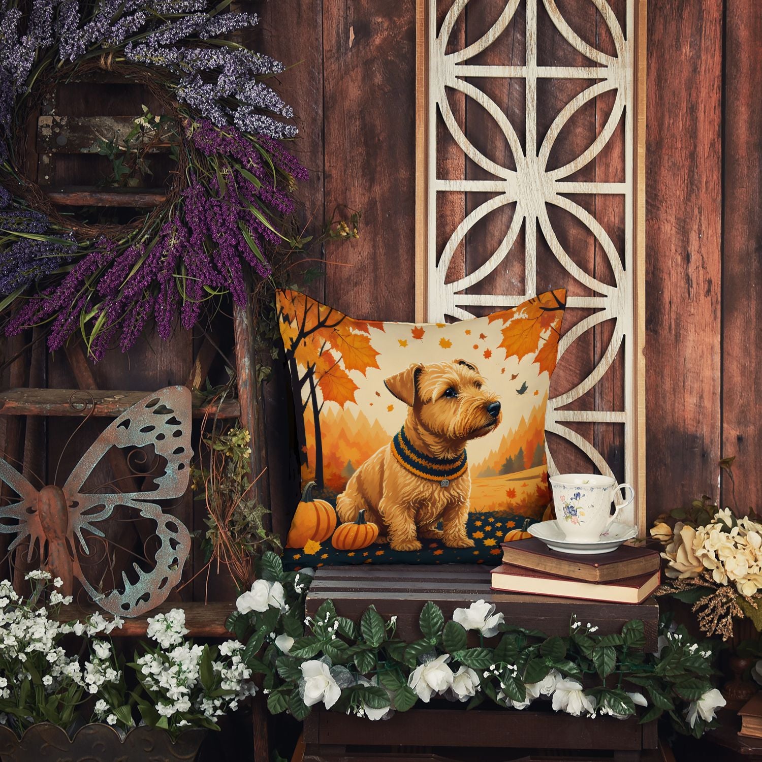 Lakeland Terrier Fall Throw Pillow Machine Washable, Indoor Outdoor Decorative Pillow for Couch, Bed or Patio, 14Hx14W