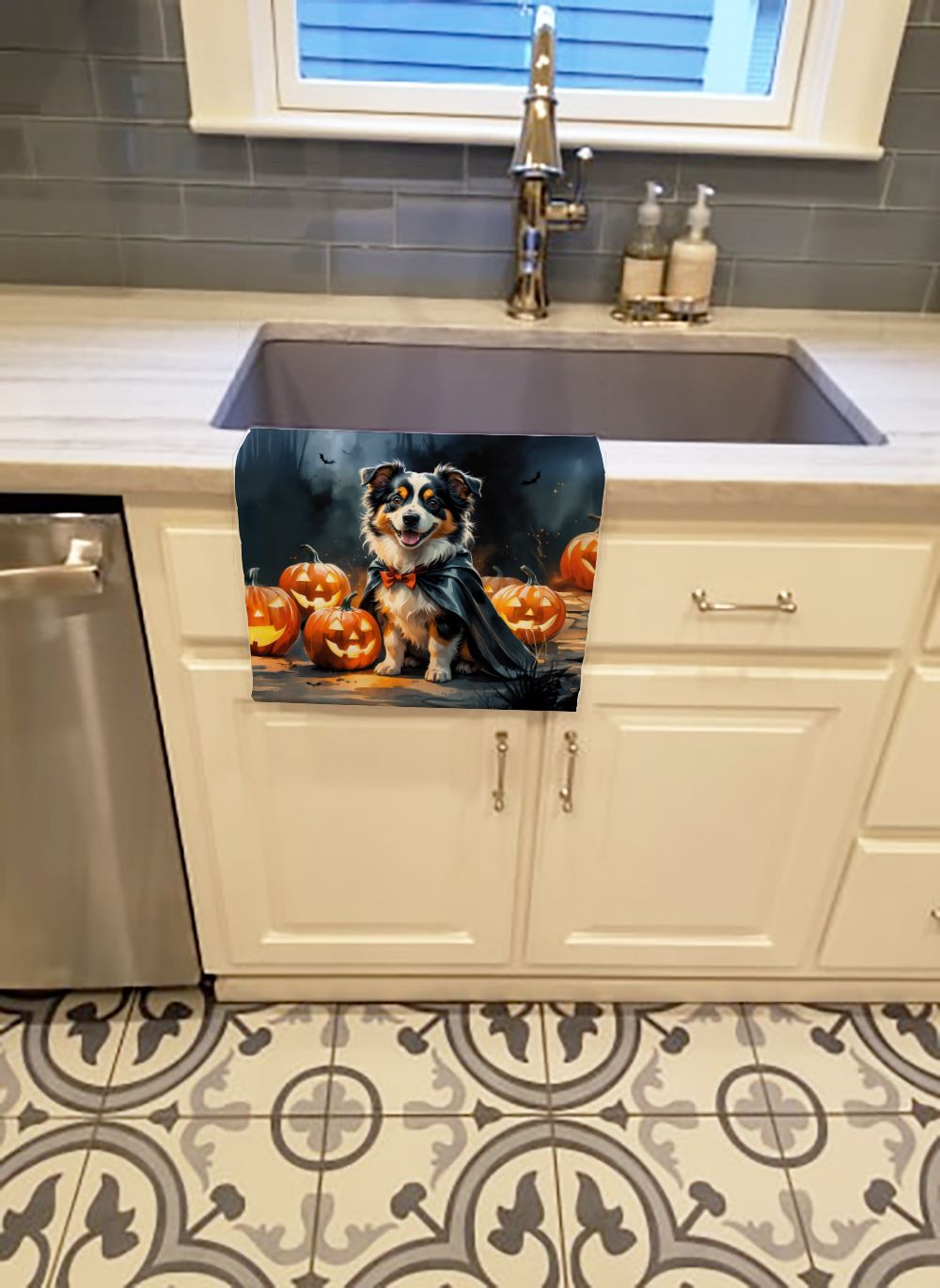 Sheltie Puppy Halloween Kitchen Towel Dish Cloths Guest Hand Towel Decorative Bathroom Towel for Face,Tea, Dishcloth, Kitchen and Bath
