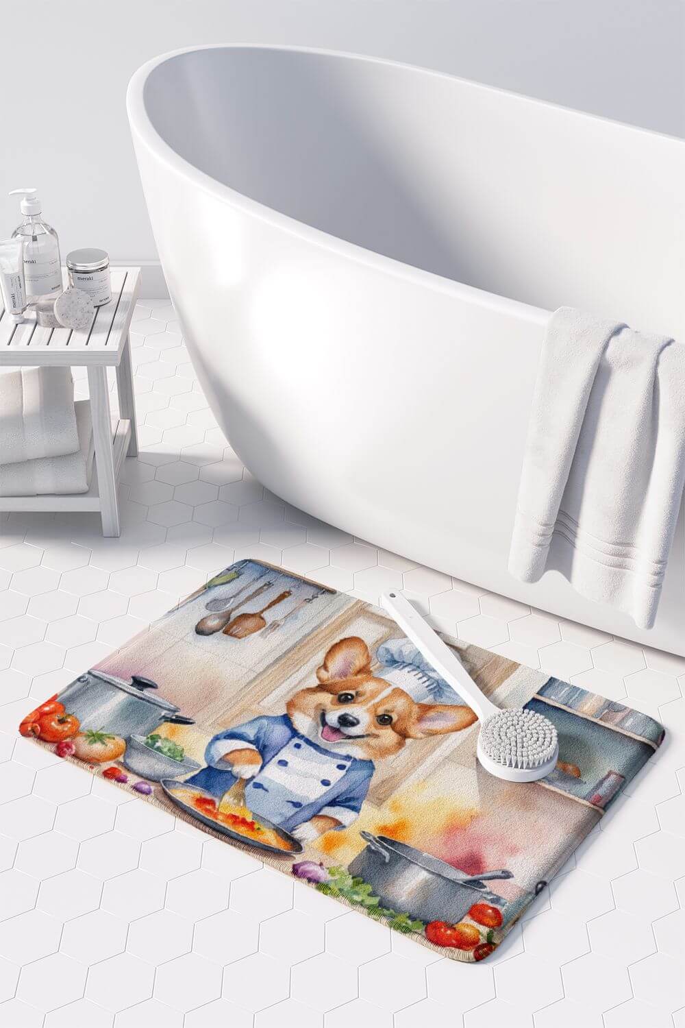 Corgi The Chef Memory Foam Kitchen Mat Machine Washable Anti-Fatigue Mat Cushion Comfort Bath Mat or Kitchen Rug
