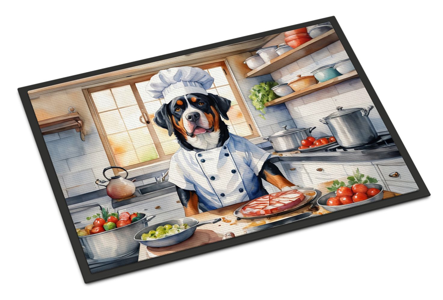 Greater Swiss Mountain Dog The Chef Doormat Front Door Mat Indoor Outdoor Rugs for Entryway, Non Slip Washable Low Pile, 24H X 36W
