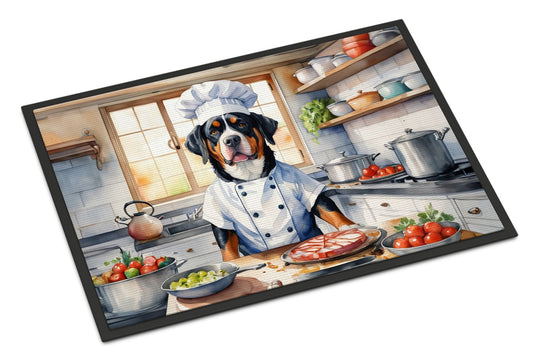 Greater Swiss Mountain Dog The Chef Doormat Front Door Mat Indoor Outdoor Rugs for Entryway, Non Slip Washable Low Pile, 24H X 36W