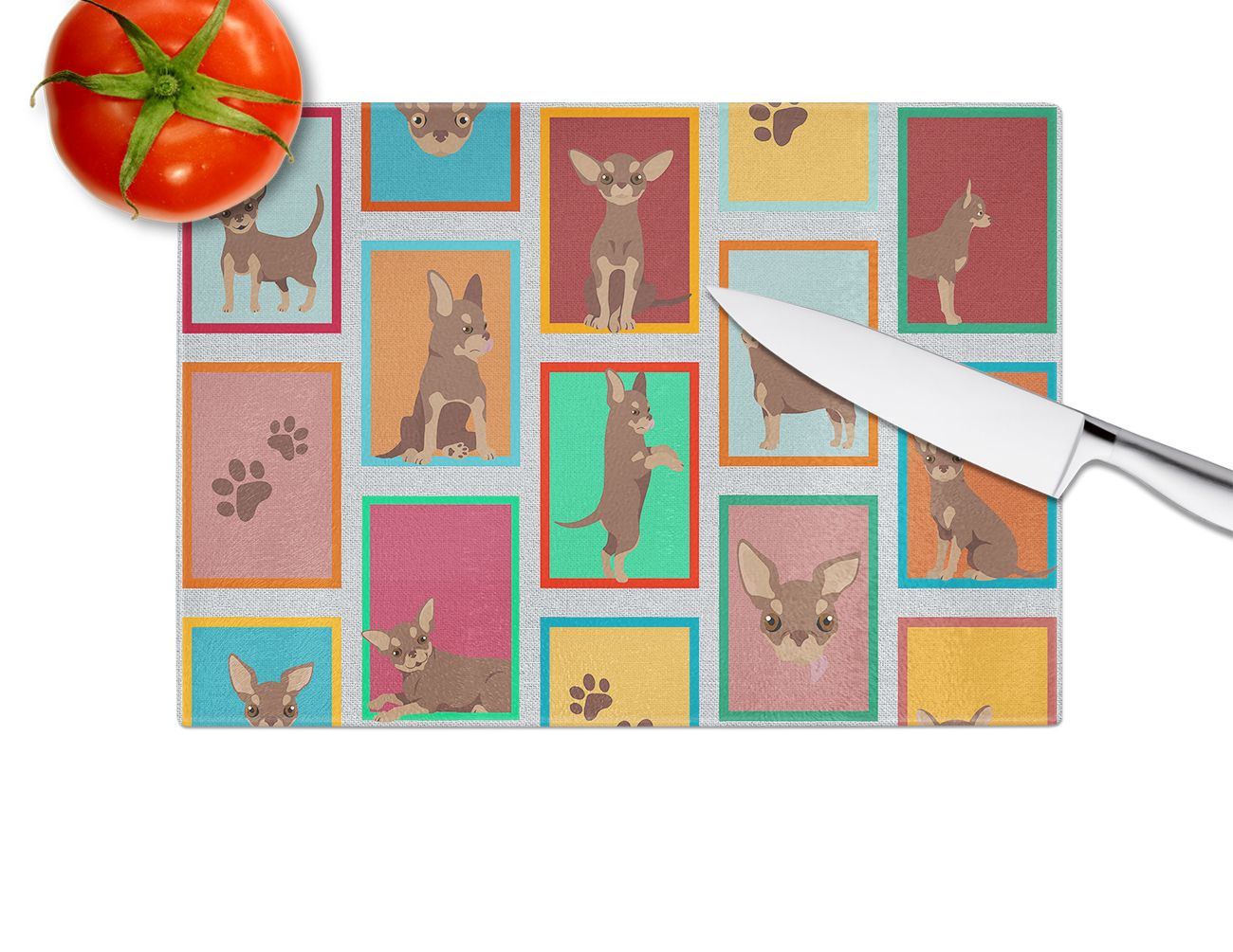 NEW Lots of Chocolate Chihuahua Glass Cutting Board Decorative Tempered Glass Kitchen Cutting and Serving Board Large Size Chopping Board