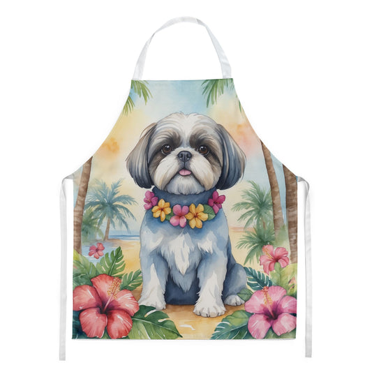 Shih Tzu Luau Apron Cooking Kitchen Server Baking Crafts Gardening for Adult Women Men, Unisex, Large, Multicolor
