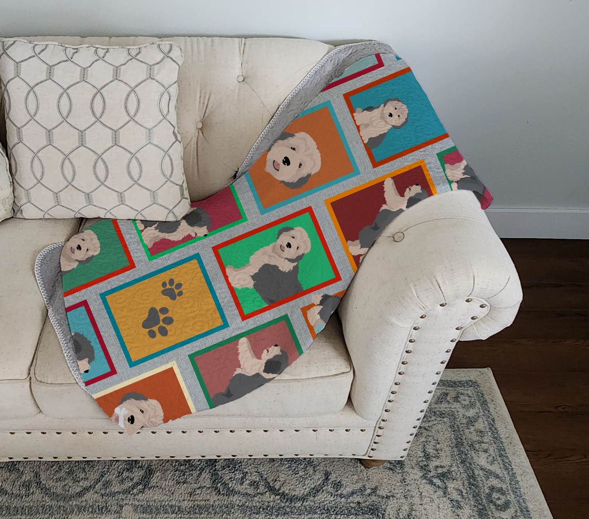 Lots of Old English Sheepdog Quilted Blanket 50x60 Artwork Pattern Quilted Throw Blanket for Bed, Couch, Sofa, Soft and Lightweight