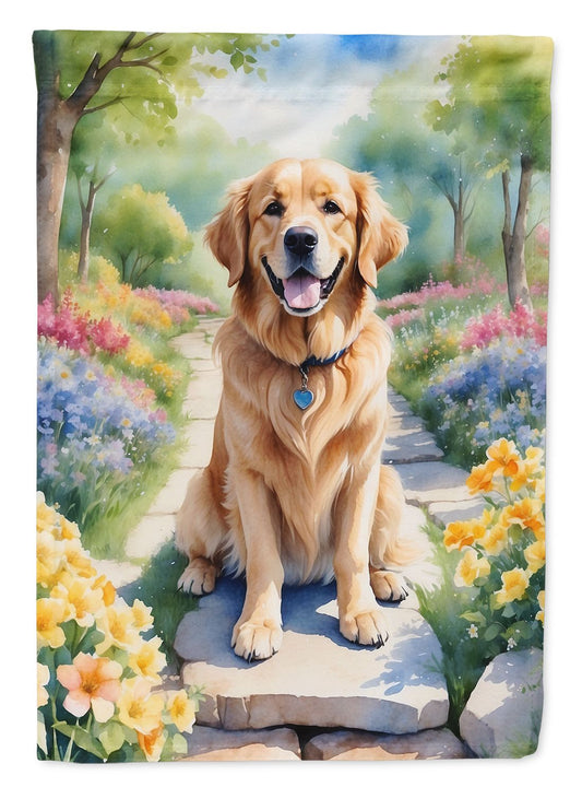 Golden Retriever Spring Path House Flag Large Porch Sleeve Pole Decorative Outside Yard Banner Artwork Wall Hanging, Polyester, House Size, Multicolor