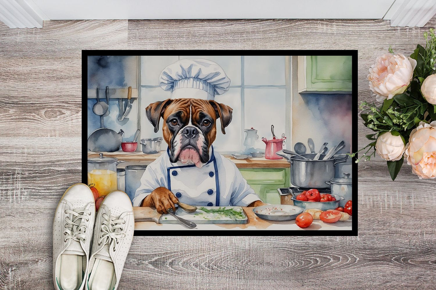 Boxer The Chef Doormat Front Door Mat Indoor Outdoor Rugs for Entryway, Non Slip Washable Low Pile, 24H X 36W
