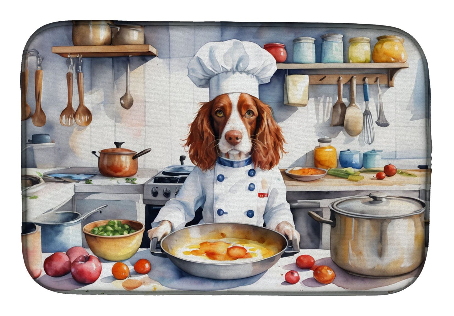 Welsh Springer Spaniel The Chef Dish Drying Mat Absorbent Dish Drying Mat Pad for Kitchen Counter Dish Drainer Mat for Countertop, 14 x 21", Multicolor