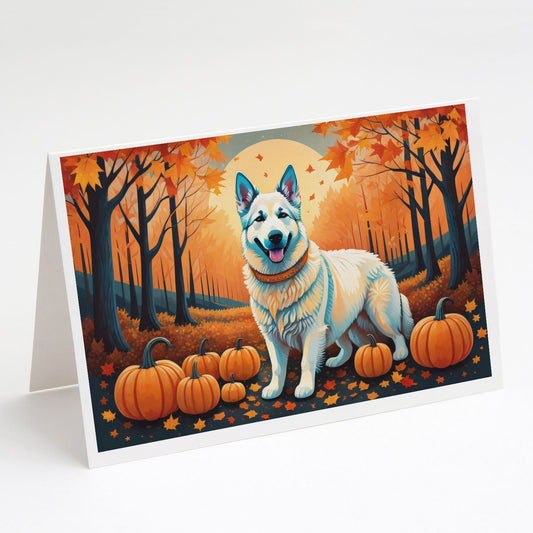 White German Shepherd Fall Greeting Cards Pack of 8 Blank Cards with Envelopes Whimsical A7 Size 5x7 Blank Note Cards