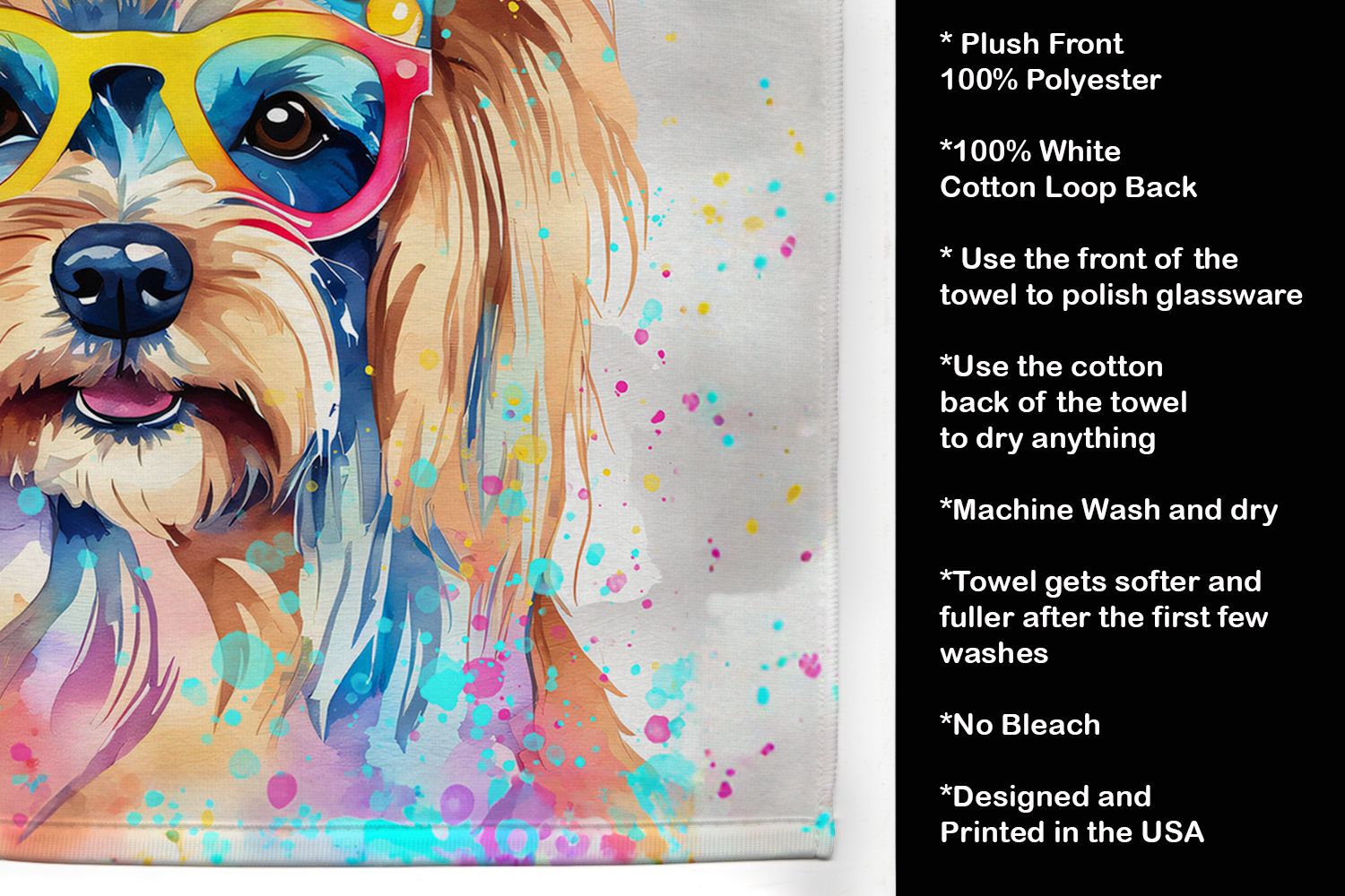 Yorkshire Terrier Hippie Dawg Kitchen Towel Dish Cloths Guest Hand Towel Decorative Bathroom Towel for Face,Tea, Dishcloth, Kitchen and Bath