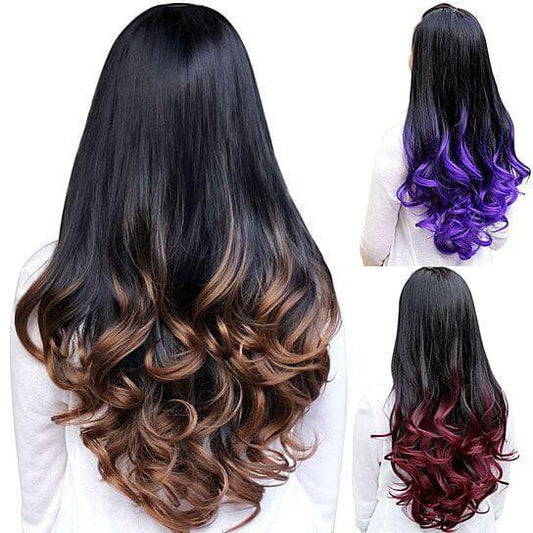 Women Big Wave Long Curly Wavy Gradient Color Ombre Three-forth Full Hair Wig - Clothes For Her Online Store