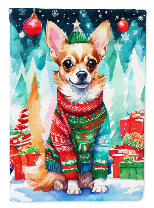 Chihuahua Christmas House Flag Large Porch Sleeve Pole Decorative Outside Yard Banner Artwork Wall Hanging, Polyester, House Size, Multicolor