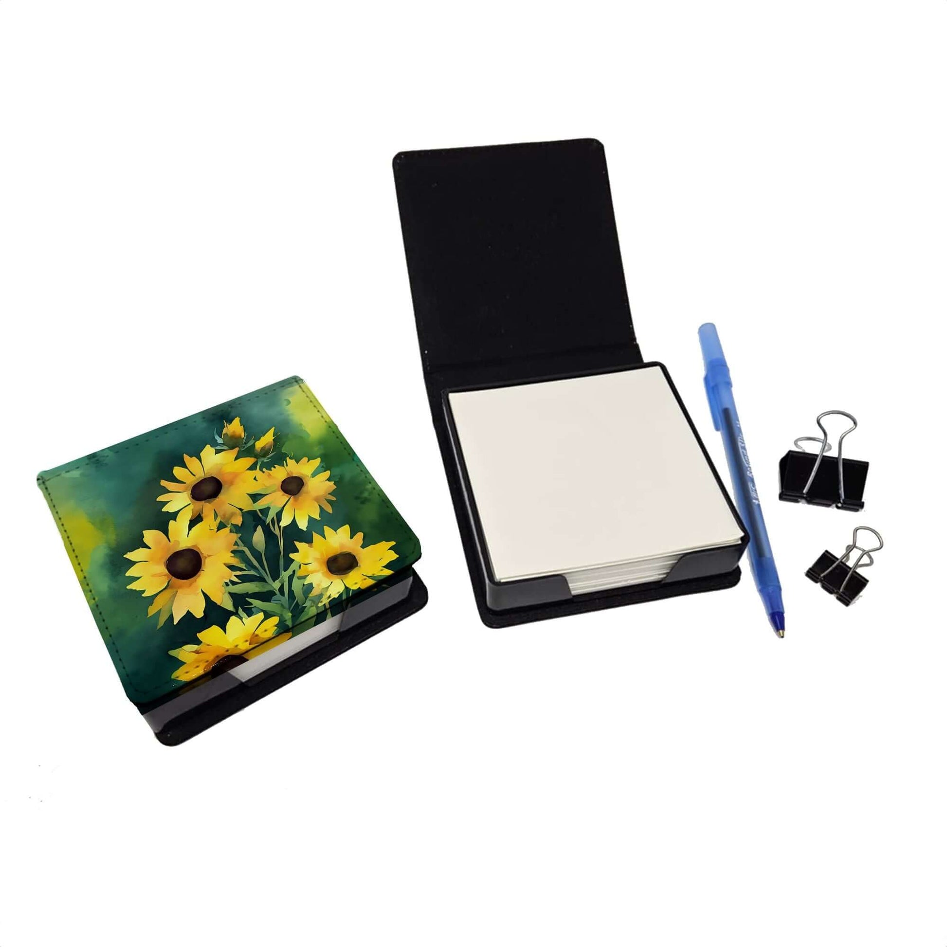 Kentucky Goldenrod in Watercolor PU Leather Note Paper Holder with Artist-Designed Cover, Desk Accessory, Office Gift