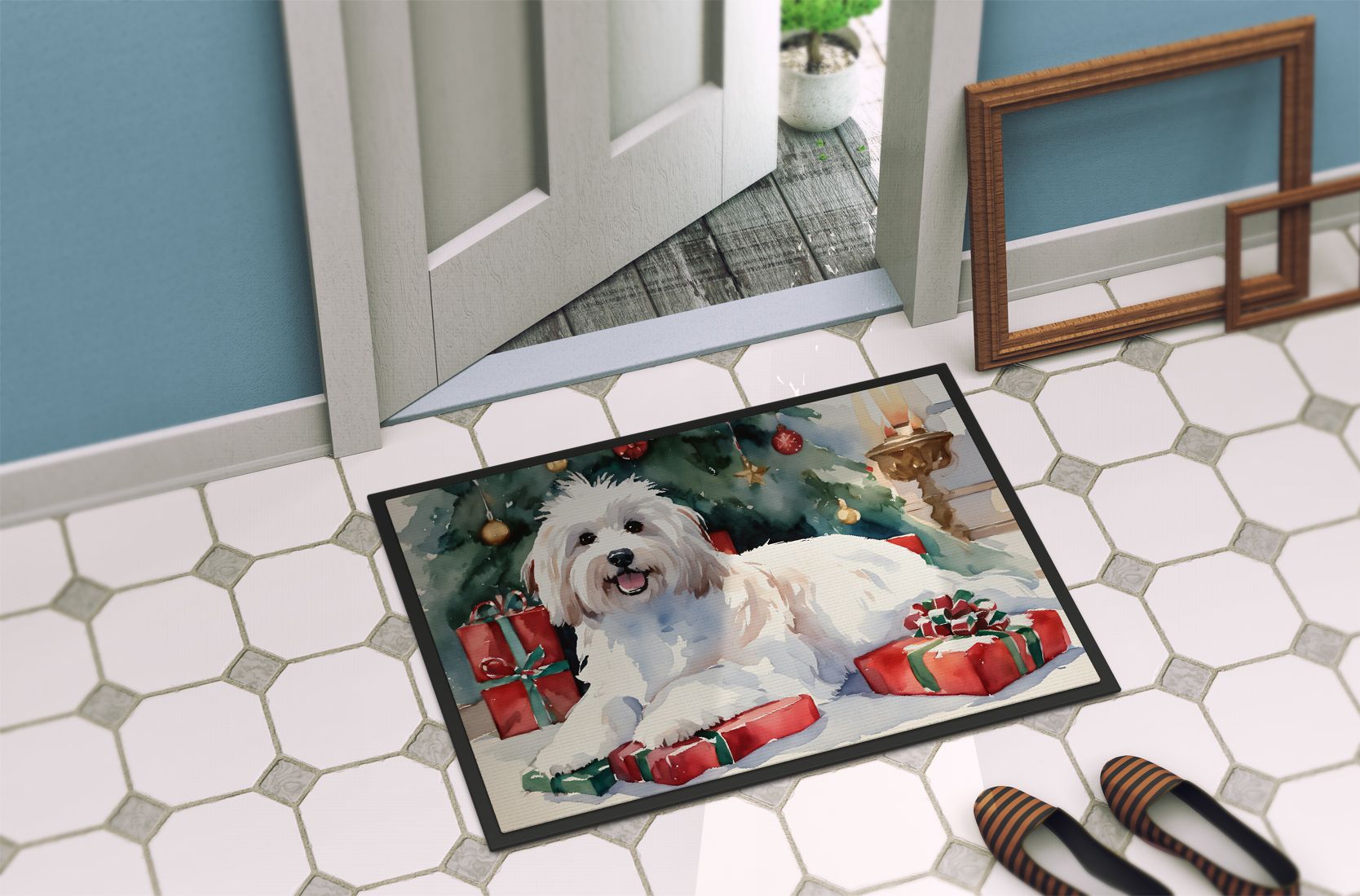 NEW Coton De Tulear Cozy Christmas Doormat Front Door Mat Indoor Outdoor Rugs for Entryway, Non Slip Washable Low Pile, 18H X 27W