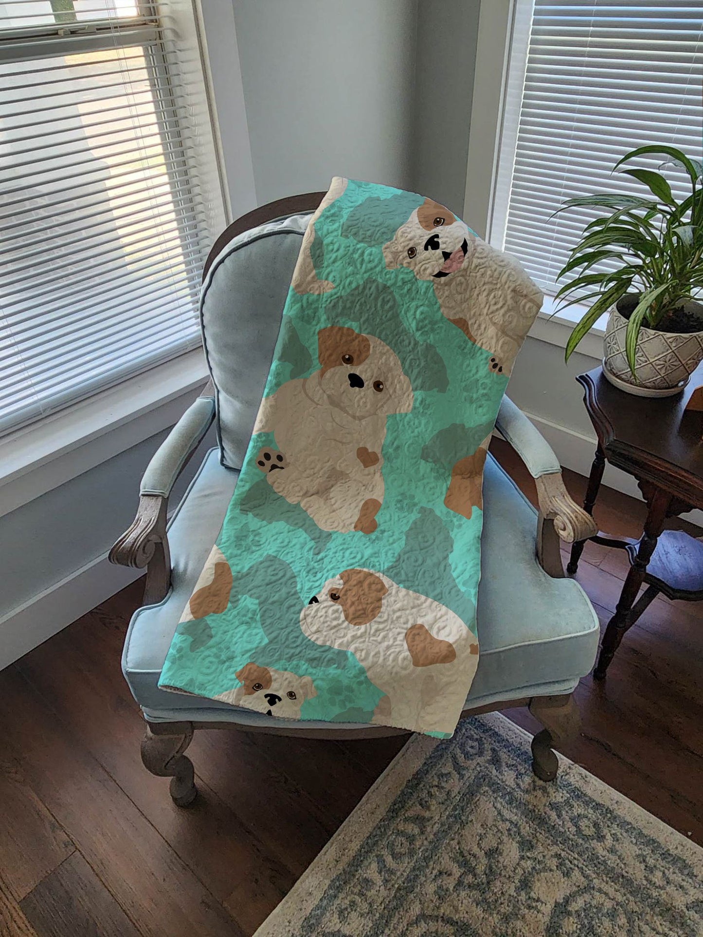 Piebald English Bulldog Quilted Blanket 50x60 Artwork Pattern Quilted Throw Blanket for Bed, Couch, Sofa, Soft and Lightweight