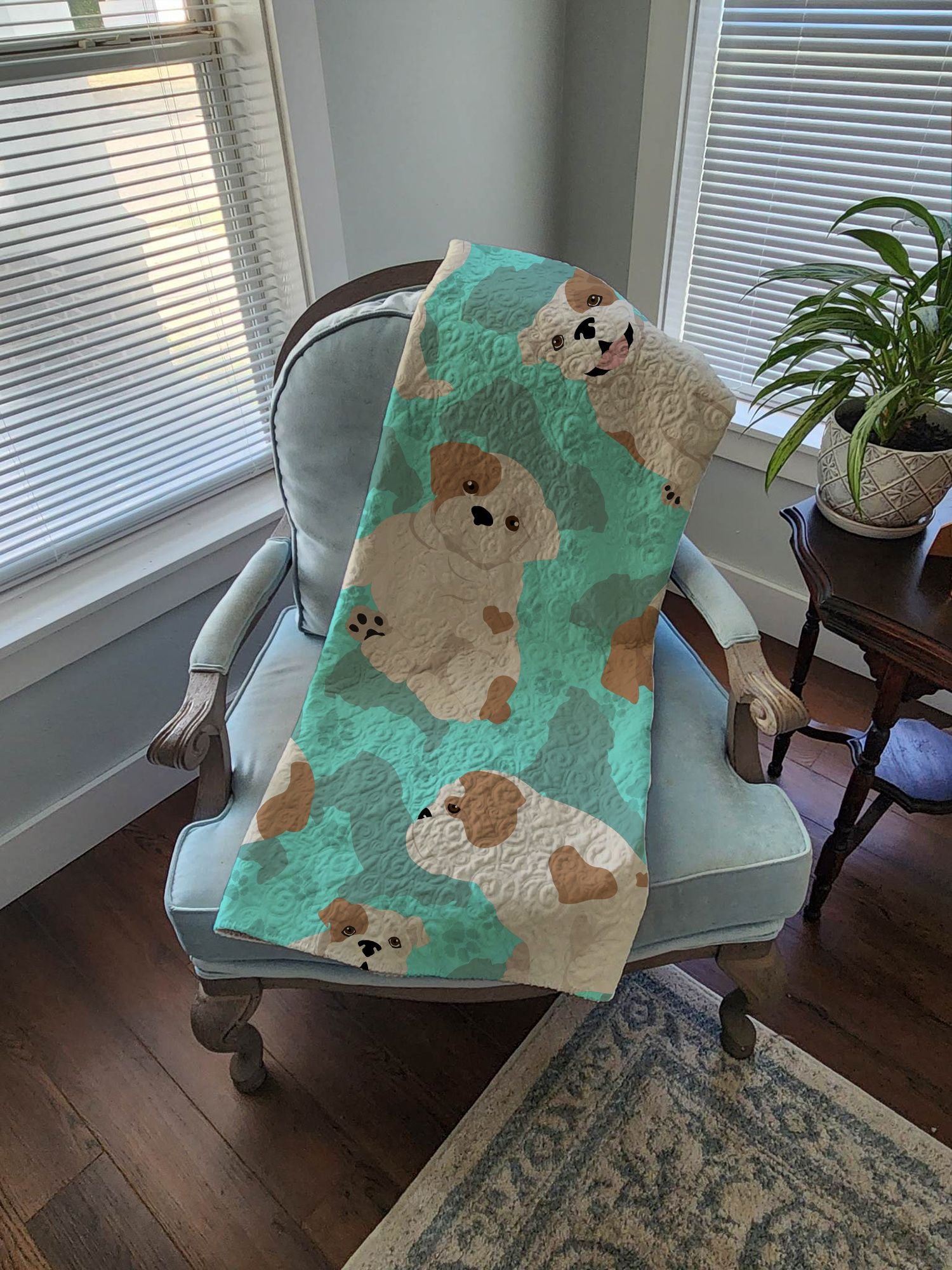 Piebald English Bulldog Quilted Blanket 50x60 Artwork Pattern Quilted Throw Blanket for Bed, Couch, Sofa, Soft and Lightweight