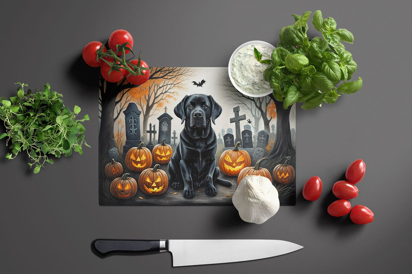 NEW Black Labrador Retriever Spooky Halloween Glass Cutting Board Decorative Tempered Glass Kitchen Cutting and Serving Board Large Size Chopping Board