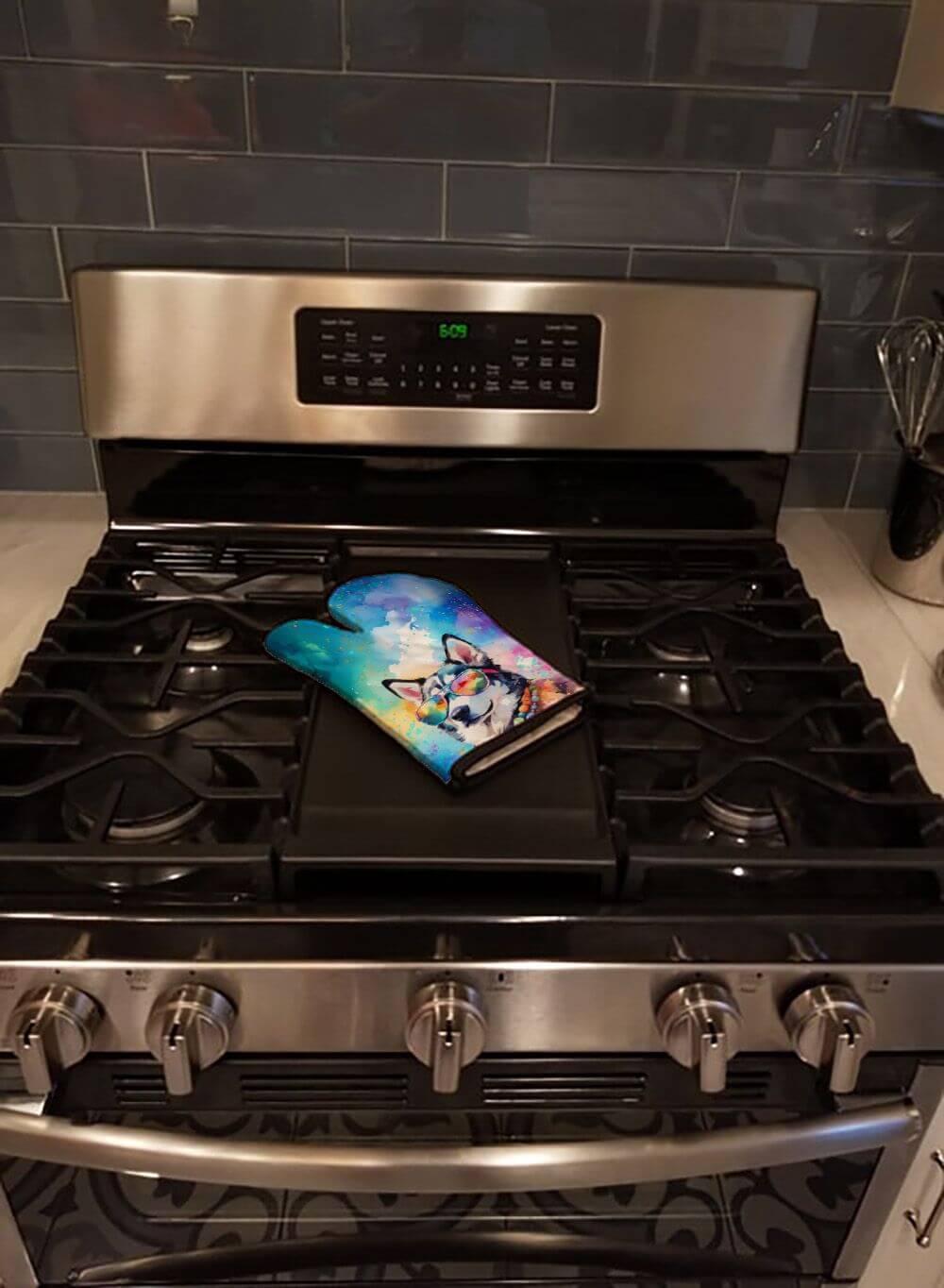 Siberian Husky Hippie Dawg Oven Mitt Heat Resistant Thick Oven Mitt for Hot Pans and Oven, Kitchen Mitt Protect Hands, Cooking Baking Glove