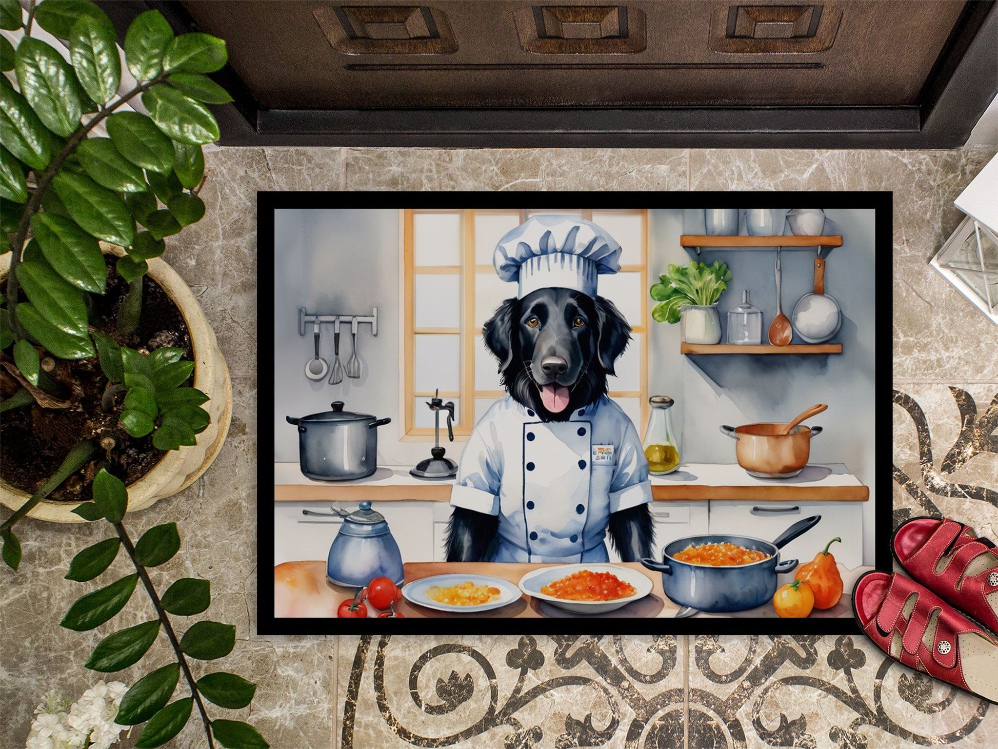 Flat-Coated Retriever The Chef Doormat Front Door Mat Indoor Outdoor Rugs for Entryway, Non Slip Washable Low Pile, 24H X 36W