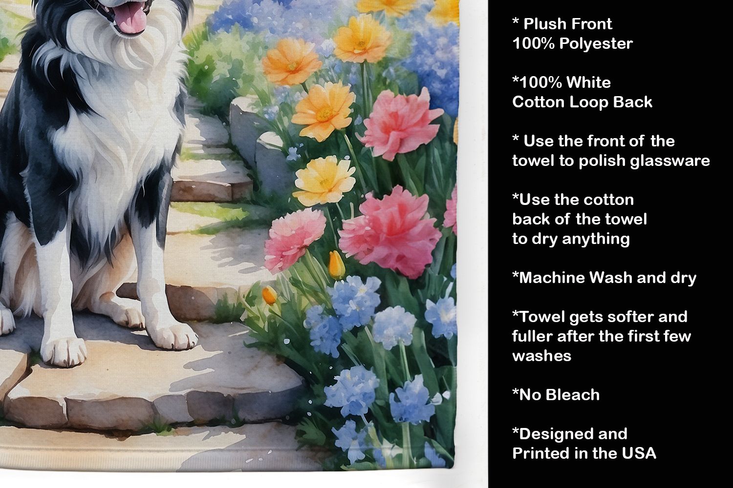 Border Collie Spring Path Kitchen Towel Dish Cloths Guest Hand Towel Decorative Bathroom Towel for Face,Tea, Dishcloth, Kitchen and Bath