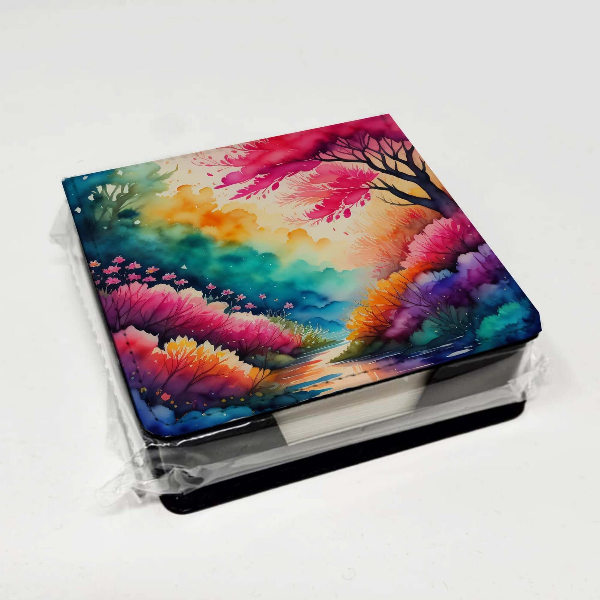 Colorful Azaleas PU Leather Note Paper Holder with Artist-Designed Cover, Desk Accessory, Office Gift
