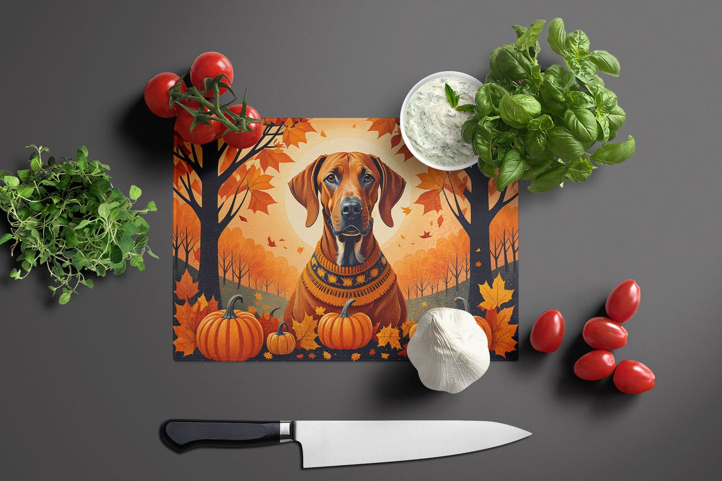 NEW Rhodesian Ridgeback Fall Glass Cutting Board Decorative Tempered Glass Kitchen Cutting and Serving Board Large Size Chopping Board