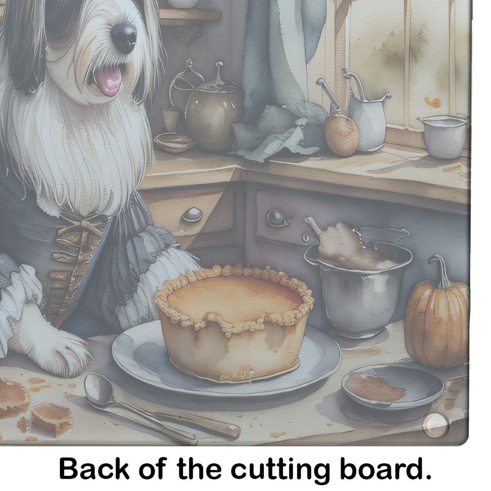 NEW Bearded Collie Fall Kitchen Pumpkins Glass Cutting Board Decorative Tempered Glass Kitchen Cutting and Serving Board Large Size Chopping Board