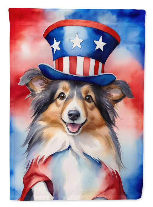Sheltie Patriotic American House Flag Large Porch Sleeve Pole Decorative Outside Yard Banner Artwork Wall Hanging, Polyester, House Size, Multicolor