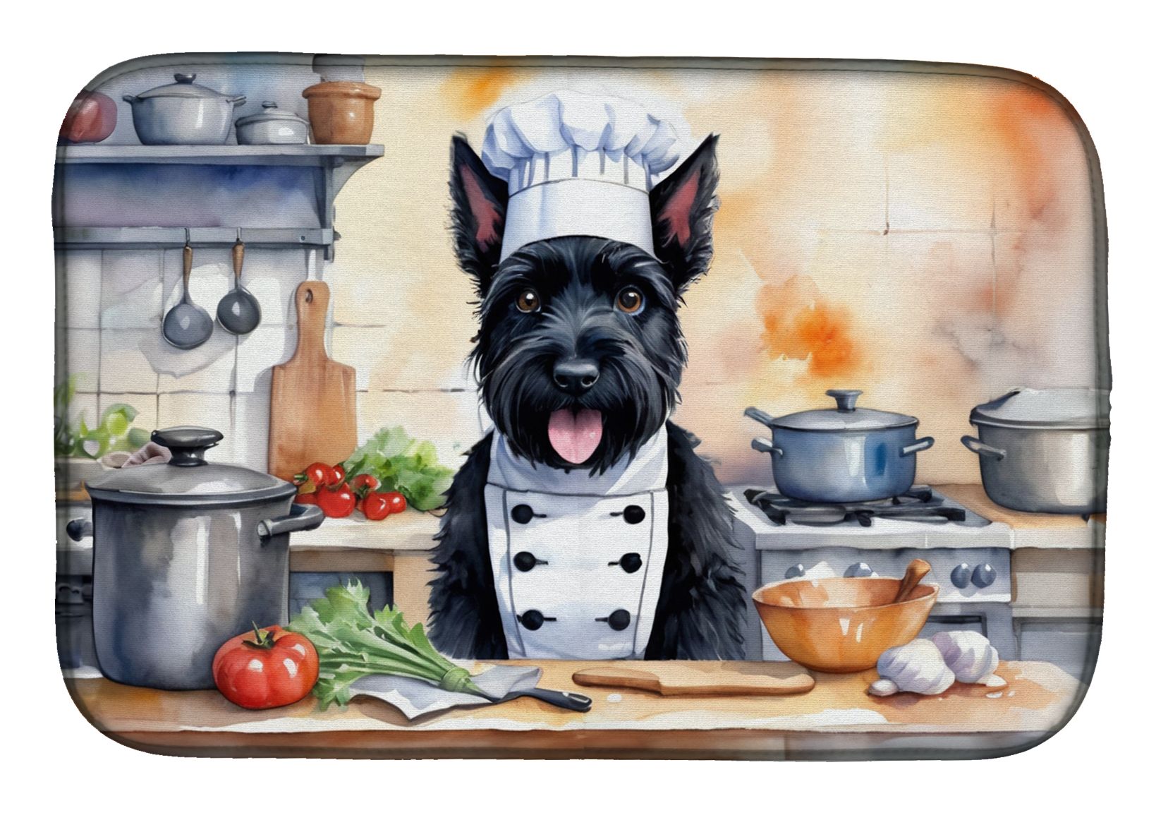 Scottish Terrier The Chef Dish Drying Mat Absorbent Dish Drying Mat Pad for Kitchen Counter Dish Drainer Mat for Countertop, 14 x 21", Multicolor