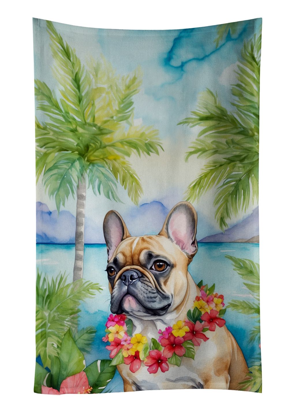 French Bulldog Luau Kitchen Towel Dish Cloths Guest Hand Towel Decorative Bathroom Towel for Face,Tea, Dishcloth, Kitchen and Bath